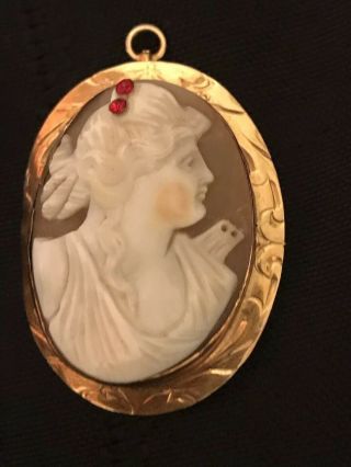 Antique Cameo Brooch / Pendant 10K Yellow Gold 2