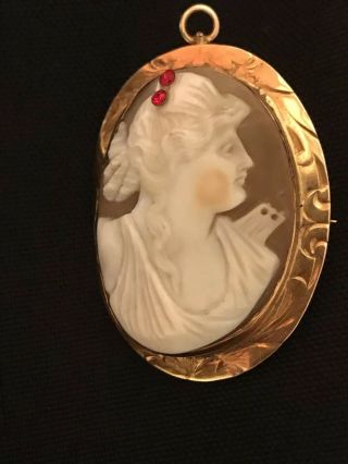 Antique Cameo Brooch / Pendant 10K Yellow Gold 3