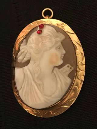 Antique Cameo Brooch / Pendant 10K Yellow Gold 5
