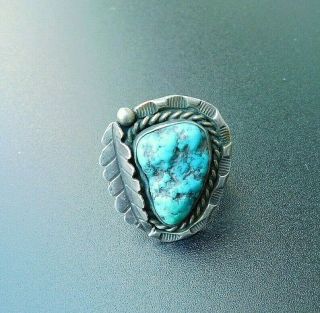 Large Vintage Navajo Old Pawn Sterling Silver Turquoise Ring Size 6