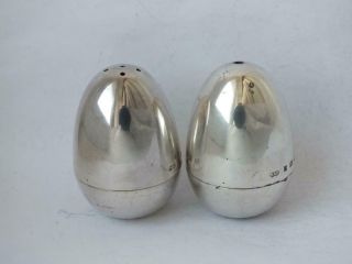 Stylish Egg - Shape Solid Sterling Silver Salt & Pepper Pots 1978/ H 6.  2 Cm/ 131 G