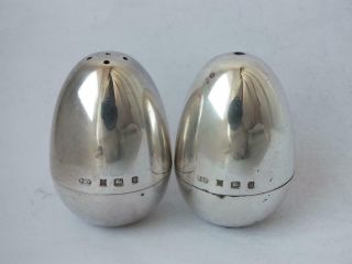 Stylish Egg - Shape Solid Sterling Silver Salt & Pepper Pots 1978/ H 6.  2 cm/ 131 g 2