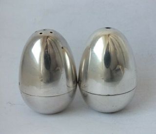 Stylish Egg - Shape Solid Sterling Silver Salt & Pepper Pots 1978/ H 6.  2 cm/ 131 g 3