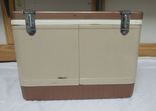 VINTAGE COLEMAN 1960 ' S RARE BROWN TAN ICE COOLER BEVERAGE SMALL FOOD CHEST 7