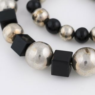 Vintage 1980’s Mexican Sterling Silver And Onyx Large 110gr Bead Necklace