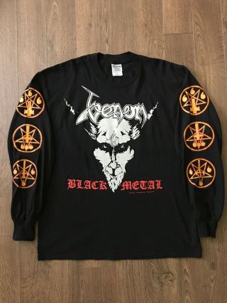 Vtg 90s Venom Black Metal Long Sleeve Shirt Xl Graphic Concert Tour Bvzvm