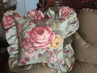 Vtg Ralph Lauren Ruffled Amelia Sage Green Floral Throw Pillow W Down Insert Usa