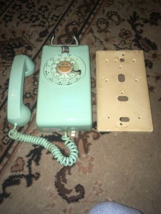Vintage Bell System Western Electric Rotary Wall Phone Green & Wall Plate.