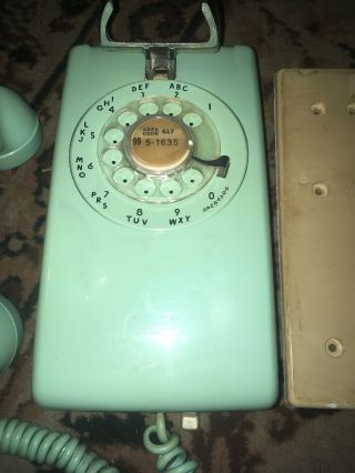 Vintage Bell System Western Electric Rotary Wall Phone green & Wall plate. 2