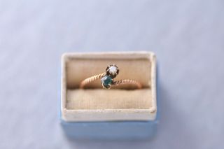 Antique Victorian 10k Gold Twist Band Ring Toi Et Moi Rose Cut Emerald Pearl 4