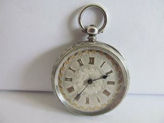 1880 Antique Fob Pocket Watch Solid Silver Not.