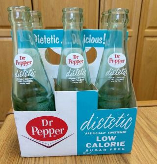 Vintage Dr.  Pepper Dietetic 6 Pack,  6 1/2 Oz.  Glass Bottles (6) Rare