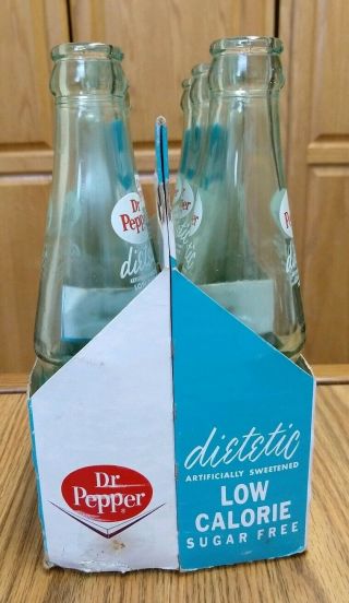 Vintage Dr.  Pepper Dietetic 6 Pack,  6 1/2 Oz.  Glass Bottles (6) RARE 4