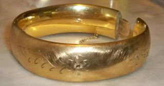 Vintage Gold Filled Bangle Hinged Bracelet Foral Chasing