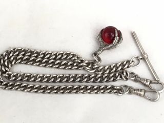 A Vintage Solid Silver Double Sided Pocket Watch Chain,  Ball & Claw Fob,  1971. 2