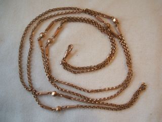 Antique Victorian Rolled Rose Gold Fancy Link Muff Or Long Chain