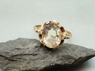 Vintage 1971 9k 9ct Yellow Gold Pale Citrine Solitaire Dress Ring Us - 7 Uk - N Gift