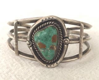 Classic Vintage Navajo Sterling Silver & Turquoise Cuff Bracelet Small Size 6 "