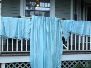 6 Vintage Blue Custom Retro Panels Pleated Window Treatment Curtains Drapes 2