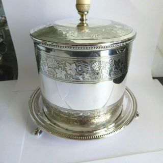 Victorian Silver Plate Chased Design Biscuit Barrel Box On 3 Ball & Claw Feet