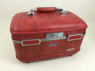 Vintage American Tourister Escort Red Make Up Case Train Luggage Vanity Tray 60s