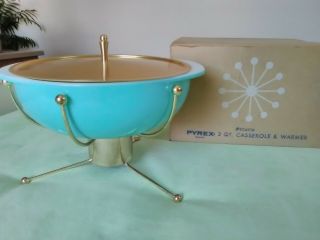 Vintage Pyrex Ufo Turquoise 2 Qt Casserole & Warmer