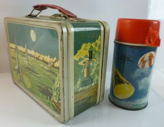 Rare 1958 Vintage Satellite Metal Lunch Box And Orbit - - Lost In Space Thermos