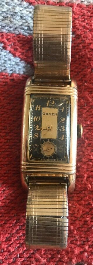 Vtg.  Long Curved 1930’s Gruen Men’s Art Deco Watch - 501 - 278 - 15 Jewels 2 - Tone