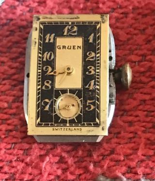 Vtg.  Long Curved 1930’s Gruen Men’s Art Deco Watch - 501 - 278 - 15 Jewels 2 - tone 4
