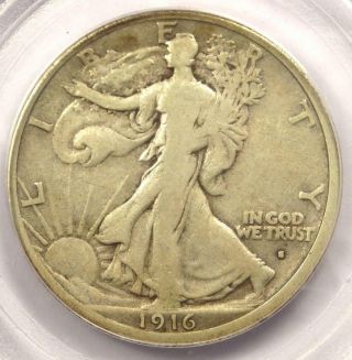 1916 - S Walking Liberty Half Dollar 50c - Certified Pcgs F15 - Rare Date Coin