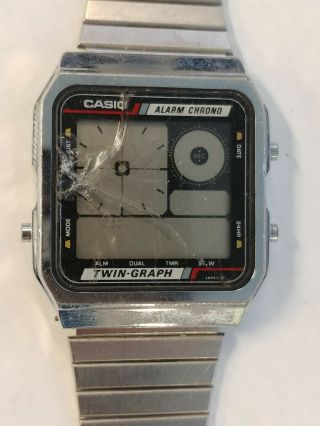 Rare Casio Vintage Digital Watch Ae - 200 Twin Graph Lcd