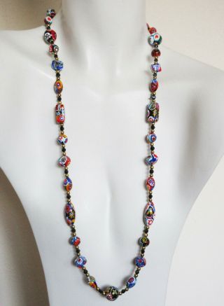 Vintage Murano Venetian Moretti Millefiori Glass Necklace Earrings