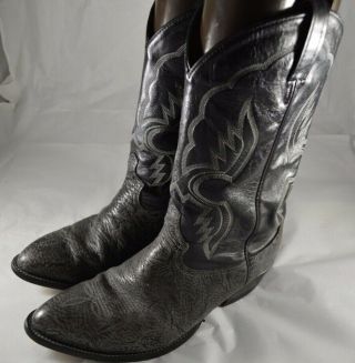 Mens Vintage Vtg Tony Lama Black Gray Elephant Cowboy Boots Size 11 Ee Wide