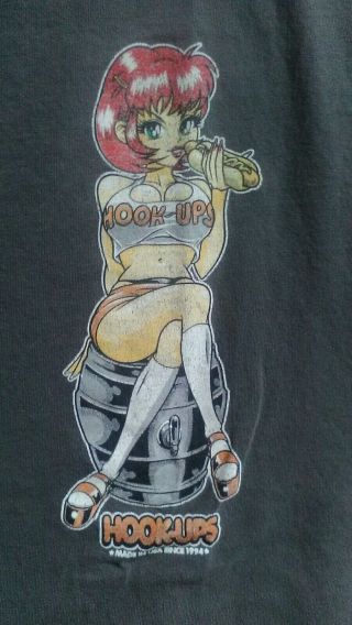 Vintage Rare Hookups Hotdog Girl Hook - Ups 90s T Shirt Xl Skate Skateboard Anime
