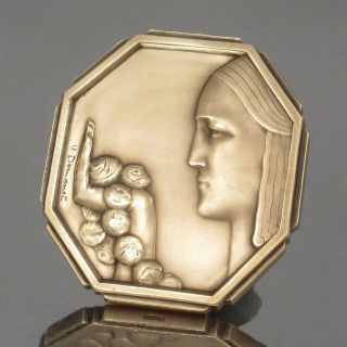 Vintage Belgian Art Deco Bronze Medal Bas Relief,  Woman,  Signed Victor Demanet
