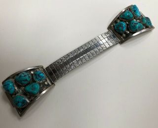 Vintage Navajo Native American Indian Silver And Turquoise Watch Band Unsigned