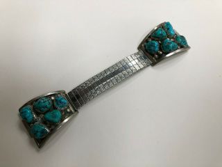VINTAGE NAVAJO NATIVE AMERICAN INDIAN SILVER and TURQUOISE WATCH BAND unsigned 2