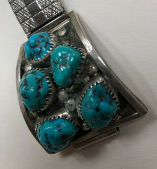 VINTAGE NAVAJO NATIVE AMERICAN INDIAN SILVER and TURQUOISE WATCH BAND unsigned 3