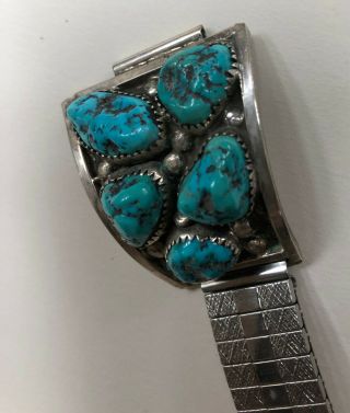 VINTAGE NAVAJO NATIVE AMERICAN INDIAN SILVER and TURQUOISE WATCH BAND unsigned 4