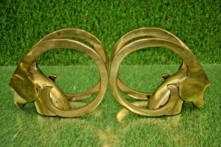 Vintage Pair Solid Brass Ram Head Bookends