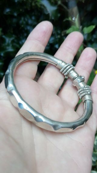 Reserved For Sian Rare Vintage Heavy Solid Silver Tribal Bangle Bracelet