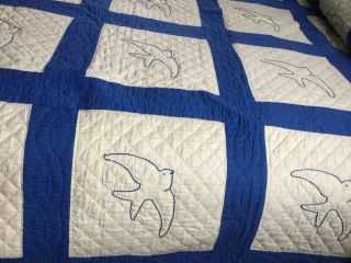 Vintage Blue Bird/Dove Embroidered Hand Quilted Quilt Simply 3