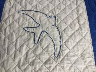 Vintage Blue Bird/Dove Embroidered Hand Quilted Quilt Simply 4