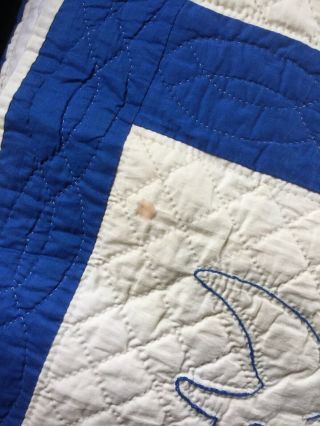 Vintage Blue Bird/Dove Embroidered Hand Quilted Quilt Simply 7