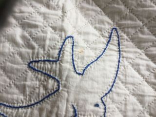 Vintage Blue Bird/Dove Embroidered Hand Quilted Quilt Simply 8