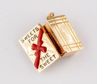 Vintage 14k Gold 3D Charm / Pendant Box of Candy Sweets for the Sweet Lid Opens 4