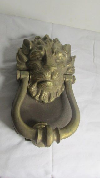 Vintage Heavy Large Brass Lion Head Face Door Knocker / Mansion Door 9 " Long