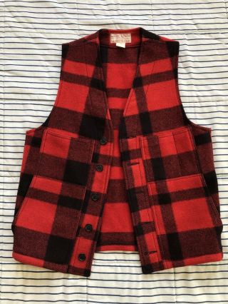 Vtg Filson Red Black Plaid Virgin Wool Button - Front Vest Sz 36 Usa Made Mackinaw