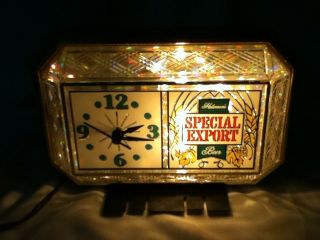 Special Export beer sign lighted back bar clock crystal cut glass vintage topper 3