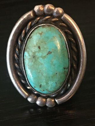 Vintage Native American Old Pawn Sterling & Turquoise Ring Size 7 Pretty